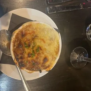 Delicious! You must order this! Comparable to the best French onion soups I have ever had.
