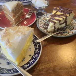 Coconut Creme pie, carrots cake and hot fudge cheesecake....with homemade vanilla ice cream