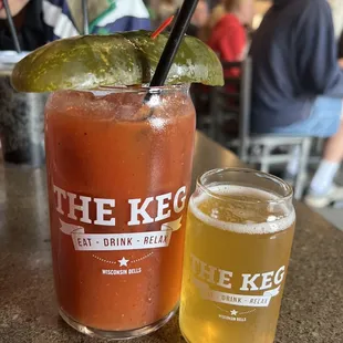 a drink and a glass of beer