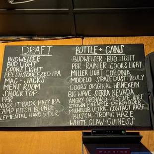 Beer menu.