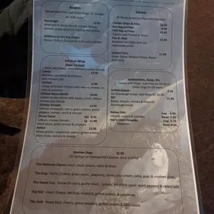 Back of menu.