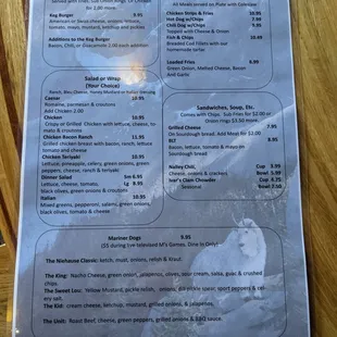 Back of food menu.