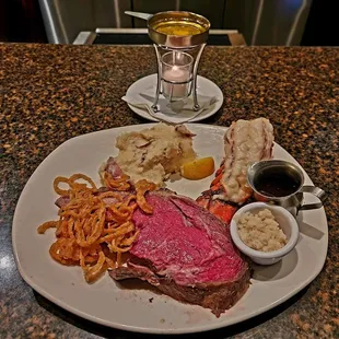 Prime rib, lobster, and mashed potatoes, melted butter!