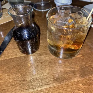 Rum and Coke. Coke served separately so you can make as strong or weak as you like.