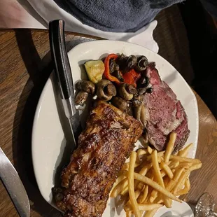 Prime rib and barbecue pork ribs!