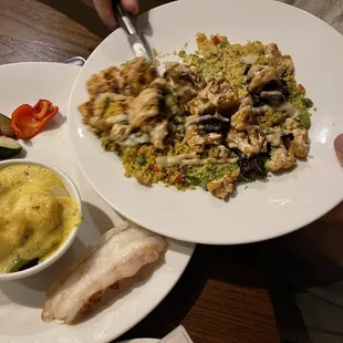 Lobster and scallops, cauliflower veggies!