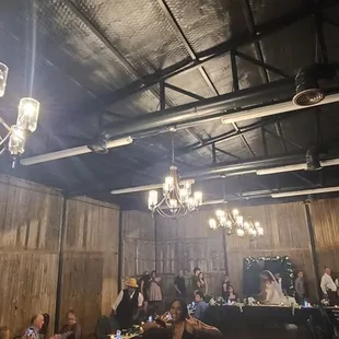 Chandeliers and ceiling bar lights. You had the option to use one or both lights