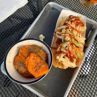 Hot dog (nothing special) and sweet potato side