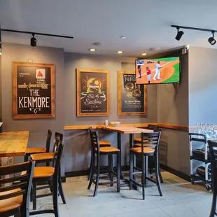 Really comfortable high top seating and a TV for every spot.