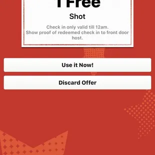 Get a free shot w Yelp checkin