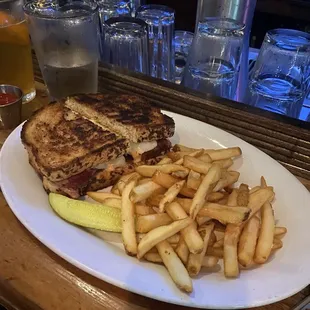 Reuben, pickle, fries!!