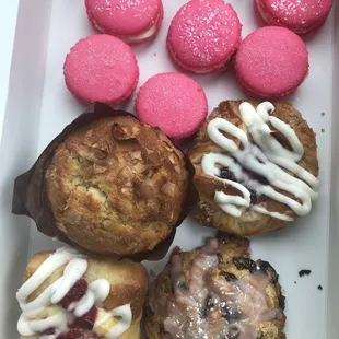 Danishes, Muffin and macaroons. Beautiful and delish!