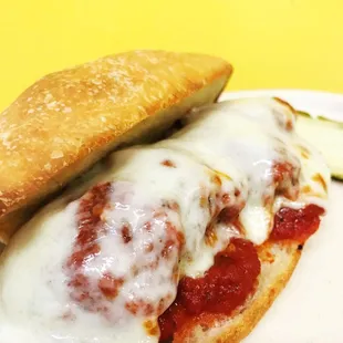 Meatball sub on house made ciabatta