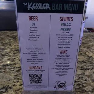 a menu for a beer