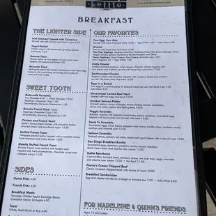 Breakfast menu