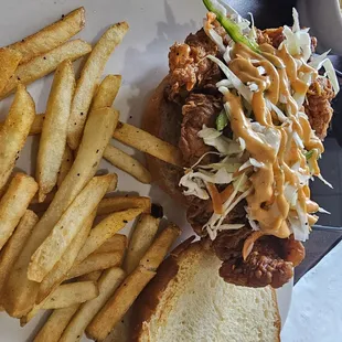Fried chicken sandwich. Came with fries