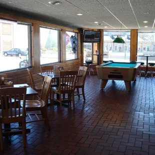 a pool table in a restaurant