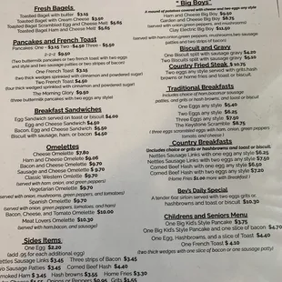 Breakfast menu as of 9-3-22