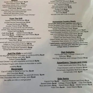 Dinner menu as of 9-3-22
