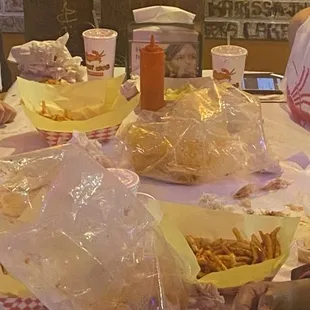 Shrimp,season fries, pink lemonade yummy!