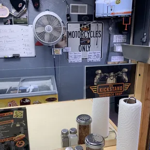 a motorcycle shop with a lot of items
