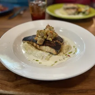 Blackened Swordfish with Polenta and Eggplant and Avocado Salsa