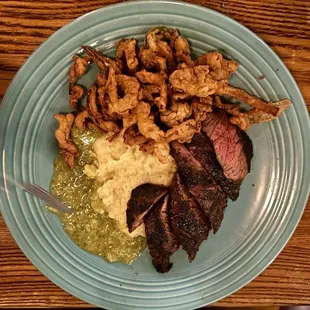 Skirt steak (the blue plate)