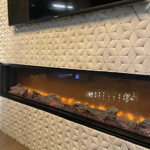 Lounge fireplace.