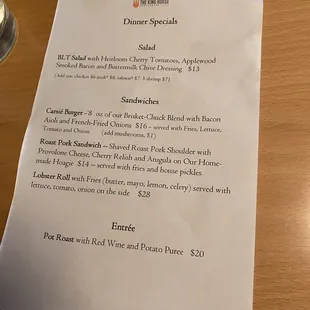 Specials Menu