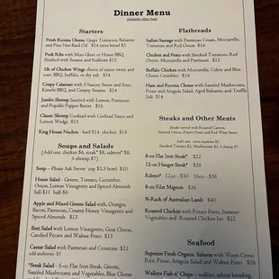Dinner Menu