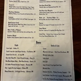 Beer and Cocktails Menu