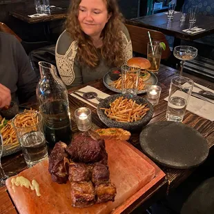 Short rib, fries, burgers