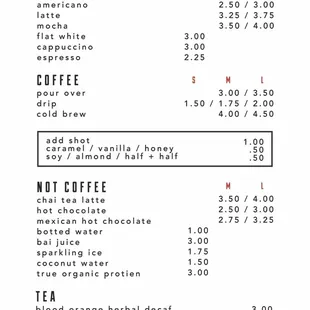 Here is our coffee menu. We also have a good menu from our cottage kitchen, Mindful Treats. I will get one up shortly