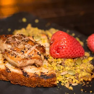 Foie Gras Toast : Toasted Bread, Fruit Compote, Roasted Seeds &amp; Nuts. Excellent Foie Gras, pairing well with the sweets and seeds, recommend
