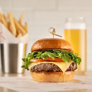 a cheeseburger and fries