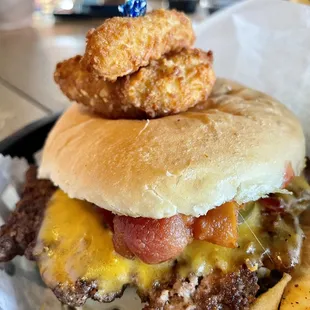 a cheeseburger and fries