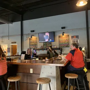 Bar with lots of beer on tap.