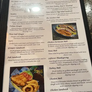 a menu for sandwiches