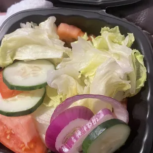 Side salad looked great... tasted so bitter it was not edible. Also, no dressing...