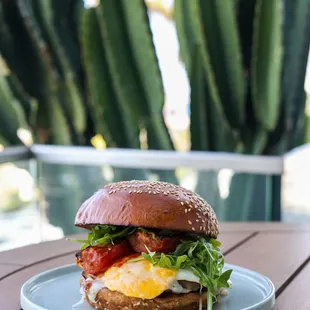 a burger on a plate