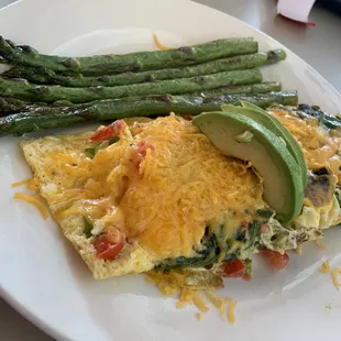 Veggie omelette with avocado and asparagus