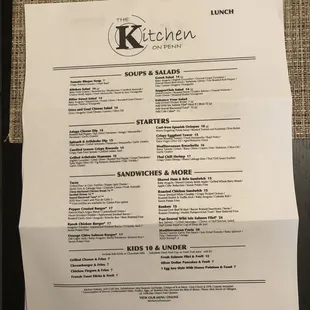 Lunch menu October 2022