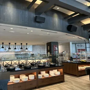 a buffet with a variety of food items