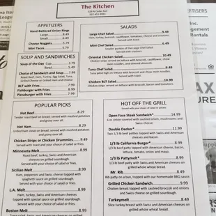 the menu for the kitchen