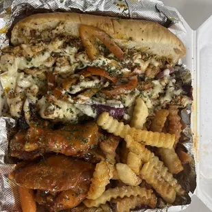 Kitchen Sampler Platter ( Chicken Philly, Honey Hot Wings &amp; Seasoned Fries)