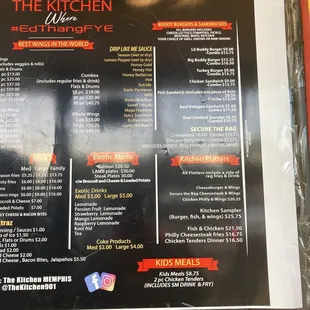 the menu for the kitchen