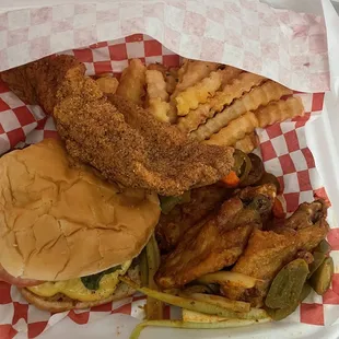 Kitchen sampler with spicy seasoned wet wings
