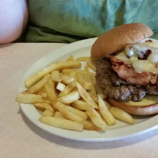 The Husker burger and fries.  I ordered onion rings though which the waiter promptly corrected.