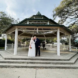 The gazebo across from the restaurant.