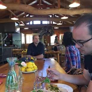 Enjoying the Leek Ricotta Tart, which came with a big salad with roasted veggies and creamy lemon dressing.